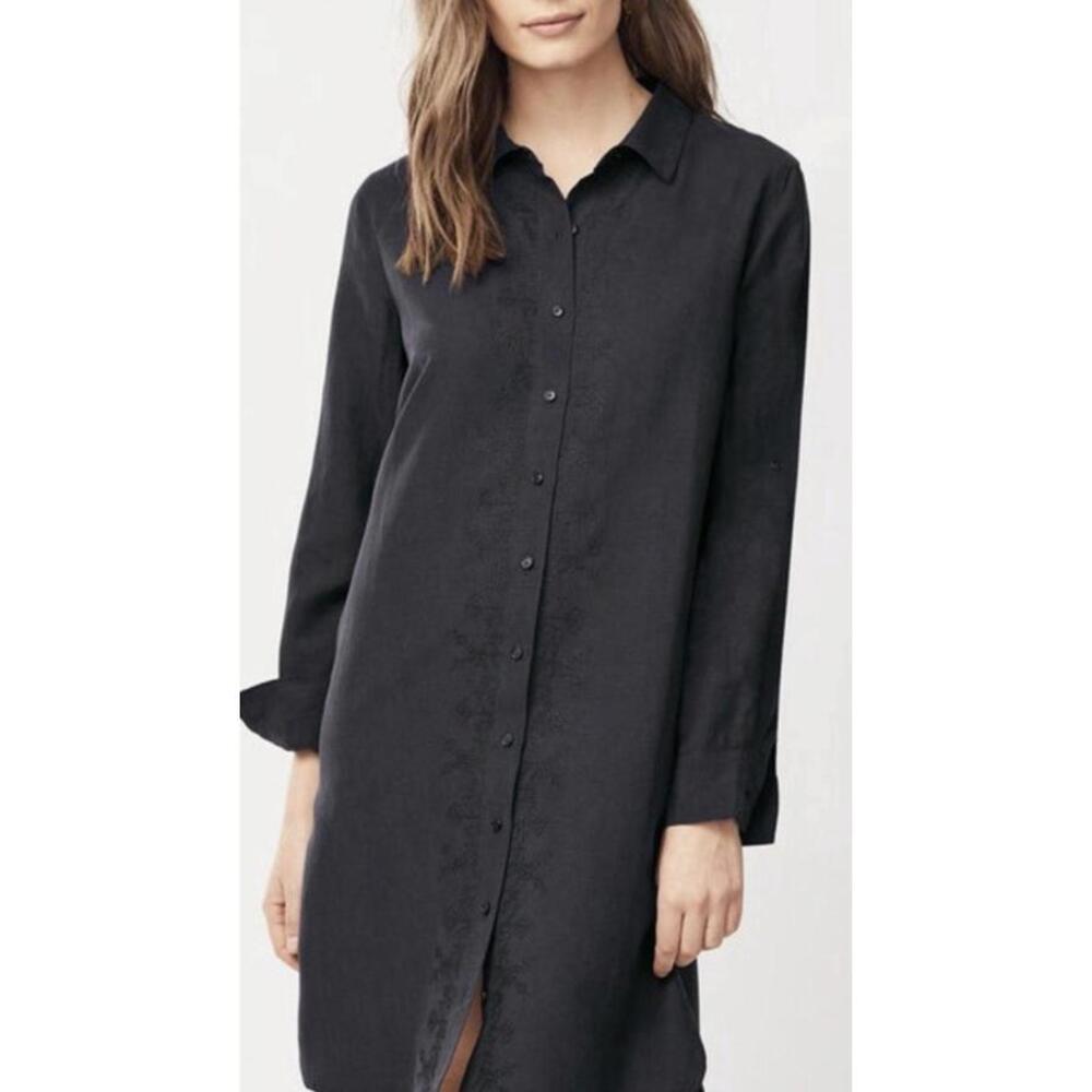 Garnett Hill Embroidered Front Button Down Shirt Dress Size 10 Linen Silk Blend - Picture 1 of 9